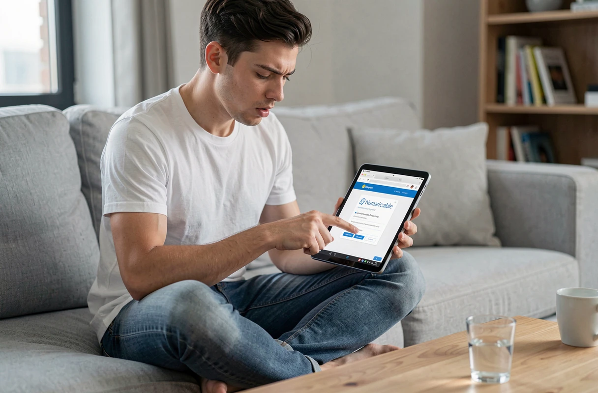 Jeune adulte consultant une page d'aide pour restaurer l'accès à son webmail Numericable sur une tablette